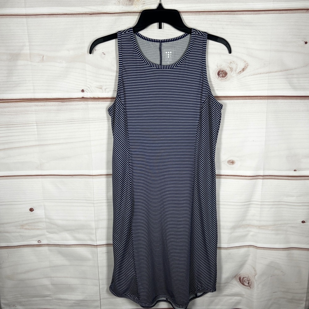 Title Nine Sleeveless Dress Women S Blue Striped Activewear Mini Tank Zip Pocket